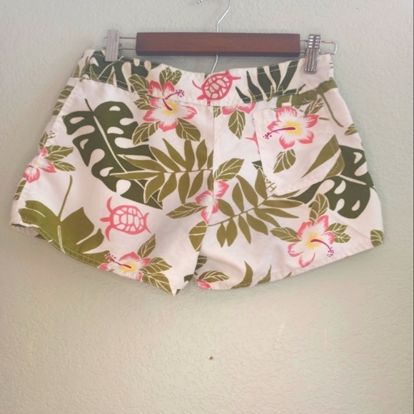 Vintage Hawaian Floral Monstera Leaf Print Lace Tie Up Velcro Close Board Shorts - Picture 2 of 6